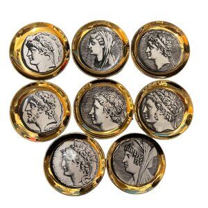 Set of Eight Gold Porcelain “Monete” Coasters by Piero Fornasetti